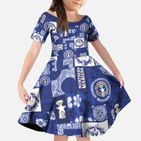 Northern Mariana Islands Magof Nochebuena Family Matching Puletasi and Hawaiian Shirt Pacific Patchwork Xmas Vibes LT9 Daughter's Dress Blue - Polynesian Pride