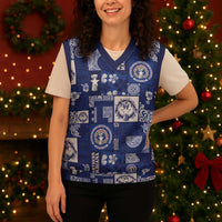 Northern Mariana Islands Magof Nochebuena Christmas Knitted V-Neck Vest Pacific Patchwork Xmas Vibes - Polynesian Pride