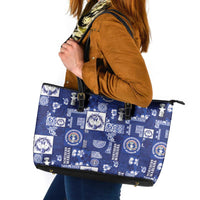 Northern Mariana Islands Magof Nochebuena Leather Tote Bag Pacific Patchwork Xmas Vibes - Polynesian Pride