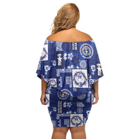 Northern Mariana Islands Magof Nochebuena Off Shoulder Short Dress Pacific Patchwork Xmas Vibes - Polynesian Pride