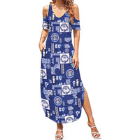 Northern Mariana Islands Magof Nochebuena Summer Maxi Dress Pacific Patchwork Xmas Vibes LT9 Women Blue - Polynesian Pride