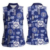 Northern Mariana Islands Magof Nochebuena Women Sleeveless Polo Shirt Pacific Patchwork Xmas Vibes - Polynesian Pride