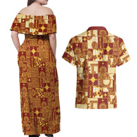 Rotuma Faiakse'ea 'e Kirisimasi Couples Matching Off Shoulder Maxi Dress and Hawaiian Shirt Pacific Patchwork Xmas Vibes LT9 - Polynesian Pride
