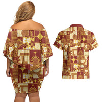 Rotuma Faiakse'ea 'e Kirisimasi Couples Matching Off Shoulder Short Dress and Hawaiian Shirt Pacific Patchwork Xmas Vibes LT9 - Polynesian Pride