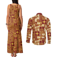 Rotuma Faiakse'ea 'e Kirisimasi Couples Matching Tank Maxi Dress and Long Sleeve Button Shirt Pacific Patchwork Xmas Vibes - Polynesian Pride