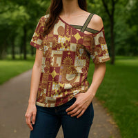 Rotuma Faiakse'ea 'e Kirisimasi Cross Shoulder Shirt Pacific Patchwork Xmas Vibes - Polynesian Pride