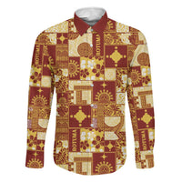 Rotuma Faiakse'ea 'e Kirisimasi Family Matching Long Sleeve Bodycon Dress and Hawaiian Shirt Pacific Patchwork Xmas Vibes LT9 Dad's Shirt - Long Sleeve Red - Polynesian Pride