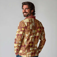 Rotuma Faiakse'ea 'e Kirisimasi Long Sleeve Polo Shirt Pacific Patchwork Xmas Vibes - Polynesian Pride