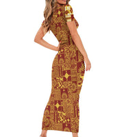 Rotuma Faiakse'ea 'e Kirisimasi Short Sleeve Bodycon Dress Pacific Patchwork Xmas Vibes LT9 - Polynesian Pride