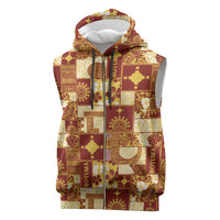 Rotuma Faiakse'ea 'e Kirisimasi Sleeveless Zip Hoodie Pacific Patchwork Xmas Vibes LT9 Red - Polynesian Pride