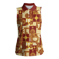 Rotuma Faiakse'ea 'e Kirisimasi Women Sleeveless Polo Shirt Pacific Patchwork Xmas Vibes - Polynesian Pride