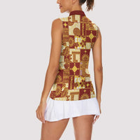 Rotuma Faiakse'ea 'e Kirisimasi Women Sleeveless Polo Shirt Pacific Patchwork Xmas Vibes - Polynesian Pride