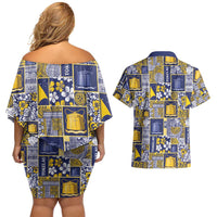 Tokelau Manuia te Kilihimahi Couples Matching Off Shoulder Short Dress and Hawaiian Shirt Pacific Patchwork Xmas Vibes - Polynesian Pride