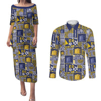 Tokelau Manuia te Kilihimahi Couples Matching Puletasi and Long Sleeve Button Shirt Pacific Patchwork Xmas Vibes - Polynesian Pride