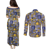 Tokelau Manuia te Kilihimahi Couples Matching Puletasi and Long Sleeve Button Shirt Pacific Patchwork Xmas Vibes - Polynesian Pride
