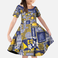 Tokelau Manuia te Kilihimahi Family Matching Long Sleeve Bodycon Dress and Hawaiian Shirt Pacific Patchwork Xmas Vibes LT9 Daughter's Dress Blue - Polynesian Pride
