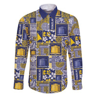 Tokelau Manuia te Kilihimahi Family Matching Off Shoulder Maxi Dress and Hawaiian Shirt Pacific Patchwork Xmas Vibes LT9 Dad's Shirt - Long Sleeve Blue - Polynesian Pride