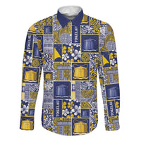 Tokelau Manuia te Kilihimahi Family Matching Off Shoulder Short Dress and Hawaiian Shirt Pacific Patchwork Xmas Vibes LT9 Dad's Shirt - Long Sleeve Blue - Polynesian Pride
