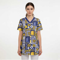 Tokelau Manuia te Kilihimahi Scrub Top Pacific Patchwork Xmas Vibes - Polynesian Pride