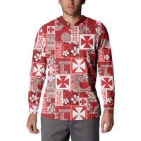 Wallis Et Futuna Kilisimasi Fiefia Button Sweatshirt Pacific Patchwork Xmas Vibes - Polynesian Pride
