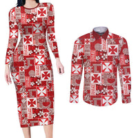 Wallis Et Futuna Kilisimasi Fiefia Couples Matching Long Sleeve Bodycon Dress and Long Sleeve Button Shirt Pacific Patchwork Xmas Vibes - Polynesian Pride