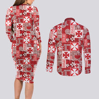 Wallis Et Futuna Kilisimasi Fiefia Couples Matching Long Sleeve Bodycon Dress and Long Sleeve Button Shirt Pacific Patchwork Xmas Vibes - Polynesian Pride
