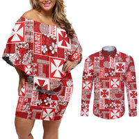 Wallis Et Futuna Kilisimasi Fiefia Couples Matching Off Shoulder Short Dress and Long Sleeve Button Shirt Pacific Patchwork Xmas Vibes - Polynesian Pride