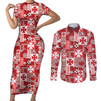 Wallis Et Futuna Kilisimasi Fiefia Couples Matching Short Sleeve Bodycon Dress and Long Sleeve Button Shirt Pacific Patchwork Xmas Vibes - Polynesian Pride