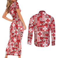 Wallis Et Futuna Kilisimasi Fiefia Couples Matching Short Sleeve Bodycon Dress and Long Sleeve Button Shirt Pacific Patchwork Xmas Vibes - Polynesian Pride