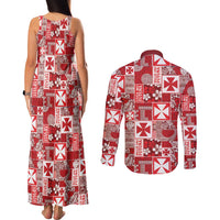 Wallis Et Futuna Kilisimasi Fiefia Couples Matching Tank Maxi Dress and Long Sleeve Button Shirt Pacific Patchwork Xmas Vibes - Polynesian Pride