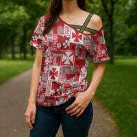 Wallis Et Futuna Kilisimasi Fiefia Cross Shoulder Shirt Pacific Patchwork Xmas Vibes - Polynesian Pride