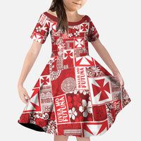Wallis Et Futuna Kilisimasi Fiefia Family Matching Long Sleeve Bodycon Dress and Hawaiian Shirt Pacific Patchwork Xmas Vibes LT9 Daughter's Dress Red - Polynesian Pride