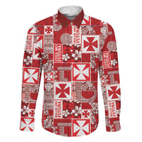 Wallis Et Futuna Kilisimasi Fiefia Family Matching Off Shoulder Maxi Dress and Hawaiian Shirt Pacific Patchwork Xmas Vibes LT9 Dad's Shirt - Long Sleeve Red - Polynesian Pride