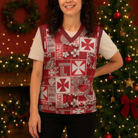 Wallis Et Futuna Kilisimasi Fiefia Christmas Knitted V-Neck Vest Pacific Patchwork Xmas Vibes - Polynesian Pride