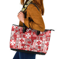 Wallis Et Futuna Kilisimasi Fiefia Leather Tote Bag Pacific Patchwork Xmas Vibes LT9 Red - Polynesian Pride
