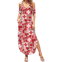 Wallis Et Futuna Kilisimasi Fiefia Summer Maxi Dress Pacific Patchwork Xmas Vibes LT9 Women Red - Polynesian Pride