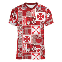 Wallis Et Futuna Kilisimasi Fiefia Women V-Neck T-Shirt Pacific Patchwork Xmas Vibes - Polynesian Pride