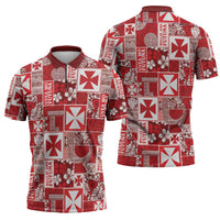 Wallis Et Futuna Kilisimasi Fiefia Zipper Polo Shirt Pacific Patchwork Xmas Vibes - Polynesian Pride