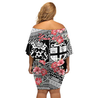 Fiji Tonga Coat of Arm Personalised Family Matching Off Shoulder Short Dress and Hawaiian Shirt With Masi Tapa and Tongan Ngatu Together LT9 - Polynesian Pride