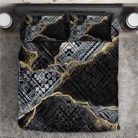 Polynesian Tribal Tattoo Bedding Set Dark Marble Pattern