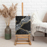 Polynesian Tribal Tattoo Canvas Wall Art Dark Marble Pattern