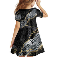 Polynesian Tribal Tattoo Family Matching Tank Maxi Dress and Hawaiian Shirt Dark Marble Pattern
