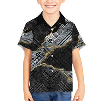 Polynesian Tribal Tattoo Kid Hawaiian Shirt Dark Marble Pattern