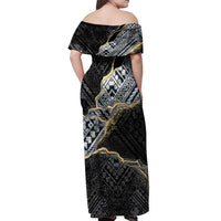Polynesian Tribal Tattoo Off Shoulder Maxi Dress Dark Marble Pattern