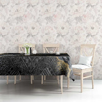 Polynesian Tribal Tattoo Tablecloth Dark Marble Pattern