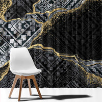 Polynesian Tribal Tattoo Window Curtain Dark Marble Pattern
