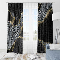 Polynesian Tribal Tattoo Window Curtain Dark Marble Pattern