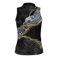 Polynesian Tribal Tattoo Women Sleeveless Polo Shirt Dark Marble Pattern