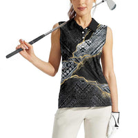 Polynesian Tribal Tattoo Women Sleeveless Polo Shirt Dark Marble Pattern