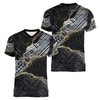 Polynesian Tribal Tattoo Women V-Neck T-Shirt Dark Marble Pattern
